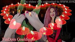 Goddess in costume demands body worship with feet fetish and jerk off instructions