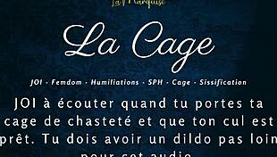 Femdom cages sub for anal jerk off instructions