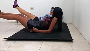 I Do Aerobics with My Busty Friend Showing Off Her Vagina