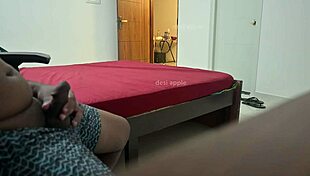 Maid Flashes Ass While Performing Handjob for Owner