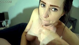 Amateur brunette blowjob swallows every cum drop. Emotions surge in homemade passion.