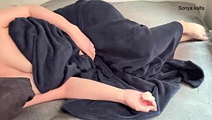 Step sister masturbates on bed for teacher