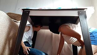 We hide under the table from our stepparents to masturbate - lesbian illusion girls