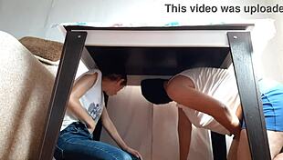 We hide under the table from our stepparents to masturbate - lesbian illusion girls