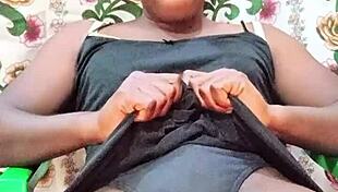 Naughty Black Crossdresser Stroking Big Oiled Dick Until Cumshot