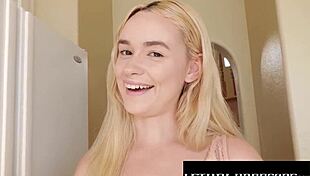 Petite blonde fucks stepdad after prom 😍