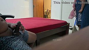 Maid Flashes Ass While Performing Handjob for Owner