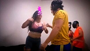 halloween party turns into orgy, old man fucks teen girls until they cum hard