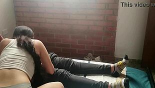 Horny young girl masturbates and sucks cock