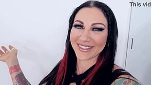 Jenevieve hexxx with sexy ddd tits and tattoos gives pov huge cock blowjob and swallows cum