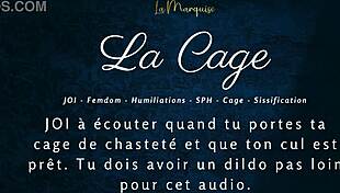 Femdom cages sub for anal jerk off instructions