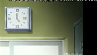 boss touches his young employee while treating a customer in this hentai