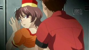 boss touches his young employee while treating a customer in this hentai