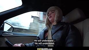 hot blonde flashes her natural tits at the busy bus stop in sexy lingerie 😘