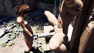 this ancient statue in hentai 3d game awakens and fills lara's pussy with sperm, destroying it