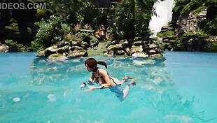 The statue's huge cock woked up in lara croft's pussy and then impregnated her in this 3d hentai game