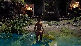 The statue's huge cock woked up in lara croft's pussy and then impregnated her in this 3d hentai game
