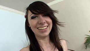 this slutty brunette gets her shaved pussy pounded by a big white dick, wow