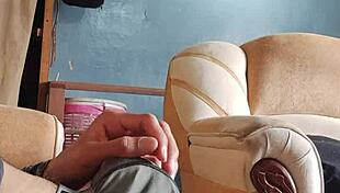 guy jerks off in living room