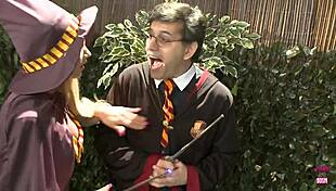 the newly minted blonde sorceress joins the orgy and jumps on a huge cock