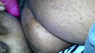Sexy ebony BBW plays with her hairy pussy using a vibrator in solo action!