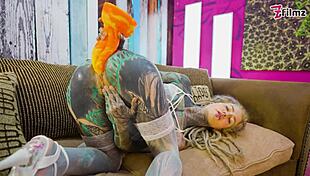 Tattoo Girl Solo Anal Play With Big Dildo In Sexy Fishnets High Heels Stockings