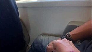 accidental public train sex: handjob and cumshot with amateur milf