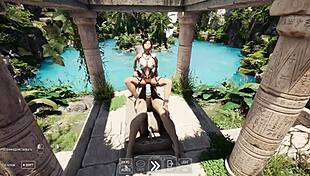 The statue's huge cock woked up in lara croft's pussy and then impregnated her in this 3d hentai game