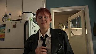 hairy shorthaired redhead lesbian dives into quick pussy licking session