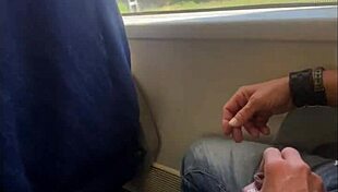accidental public train sex: handjob and cumshot with amateur milf
