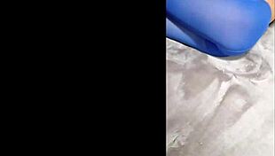 Sexy pantyhose and blue high heels on display