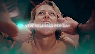 Sexy ebony feels intense pleasure from 4 white cocks pounding her asshole