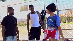 May Lee Takes Two Big Black Cocks In Cheerleader Uniform