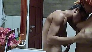 couple has romantic sex in hotel bathroom to celebrate anniversary