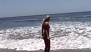 Little Summer Babe Shows Natural Tits And Pussy On Beach!