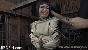 Manacled cutie endures demeaning domination and intense sucking