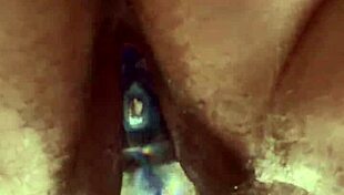 Up close, curvy girl with hairy pussy uses glass dildo for masturbation 😍