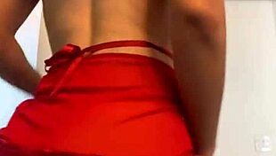 Curly Haired Hot Girl Removing Panties Twerking In Red Lingerie