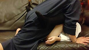 amateur cosplay pantyhose schoolgirl rides on sofa, creampies after blowjob and cunnilingus!