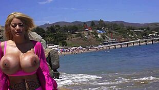 amber alena shows giant tits on beach