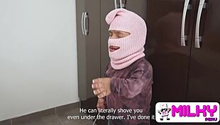 Watch the stepmother with big tits fucking three thieves in front of her stepson?