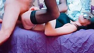 Deep hard fucking in stockings on her knees