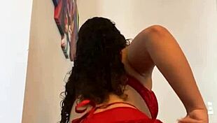 Curly Haired Hot Girl Removing Panties Twerking In Red Lingerie