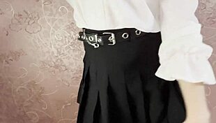 step-sister rubs wet pussy against my cock in miniskirt, no penetration