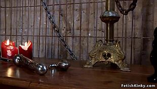 Acrylic toy and fist in ebony's ass