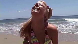 Little Summer Babe Shows Natural Tits And Pussy On Beach!
