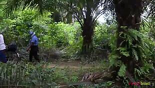 This white queen gets her big ass fucked in the village bush by a stranger, so hot!