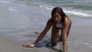 Ebony Babe Rips Clothes For Public Beach Dildo Fucking