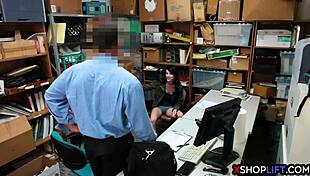 Shoplifting Teen's Hairy Pussy Caught and Fucked by Mall Cop in Backroom