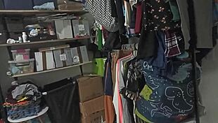 Sexy stepmom cleans bedroom in thong, records for stepson?